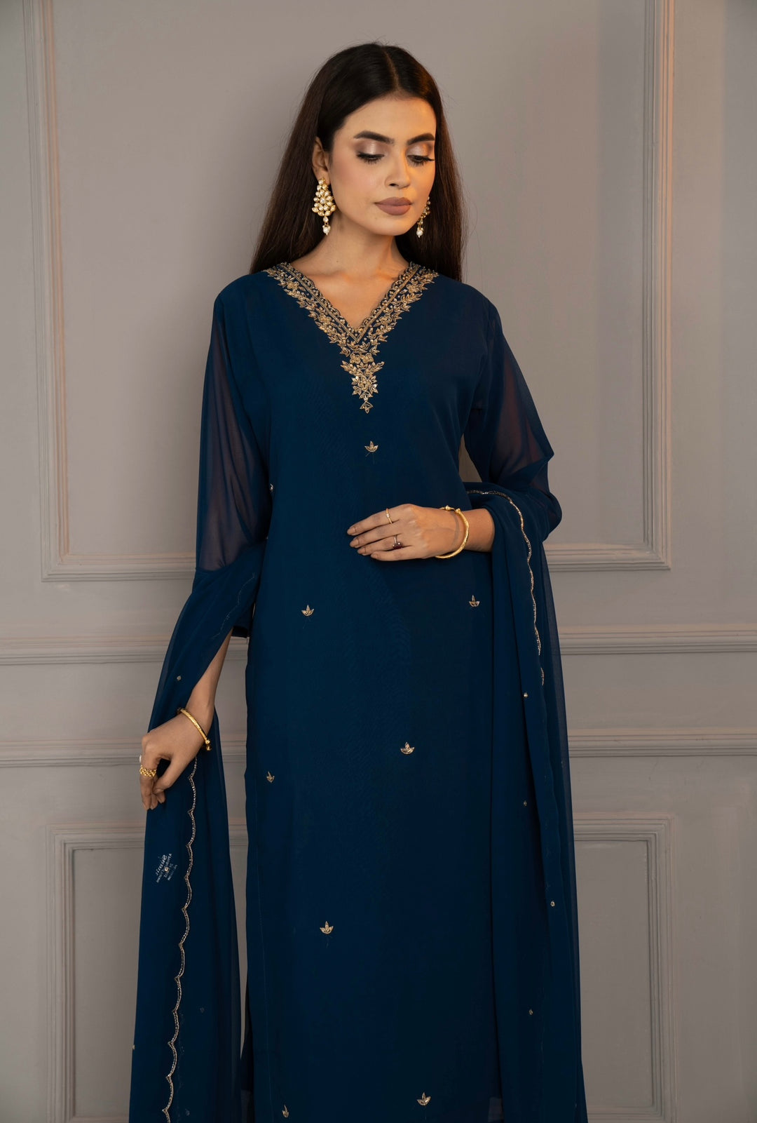 Navy Blue Silk Set