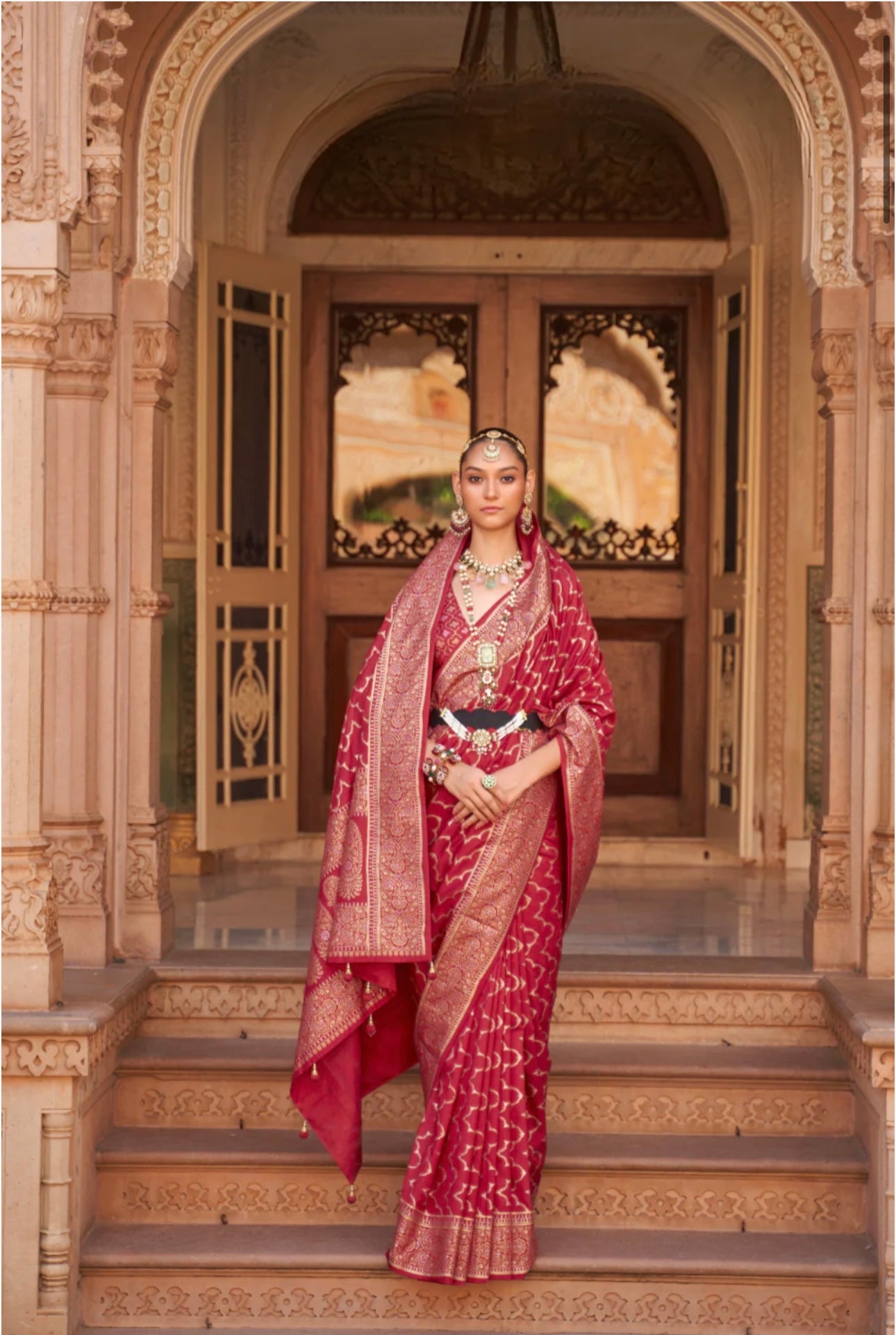Red Striped Banarasi saree