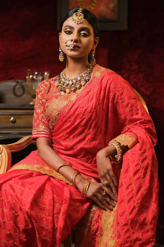 Red Bridal Zardosi Saree