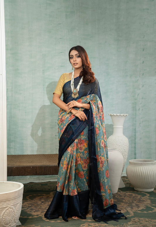Green Floral Georgette Saree