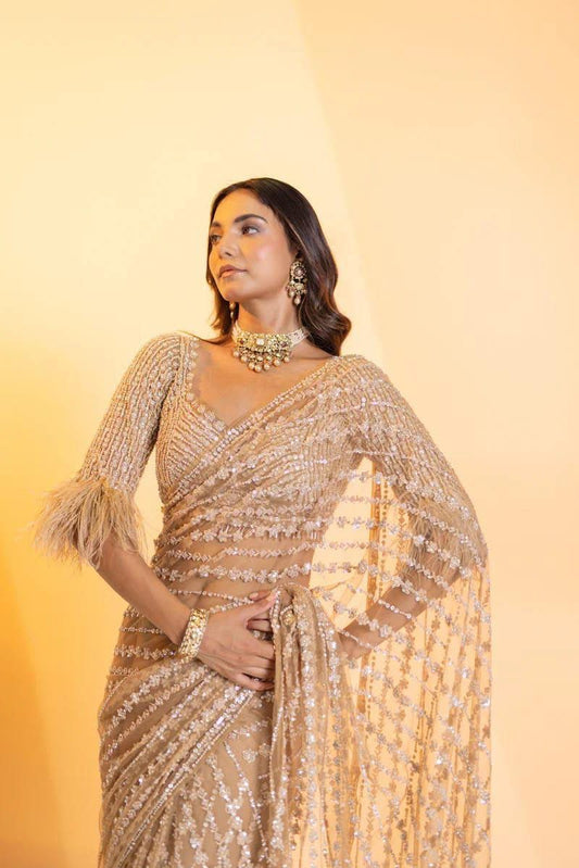 Golden Net Saree