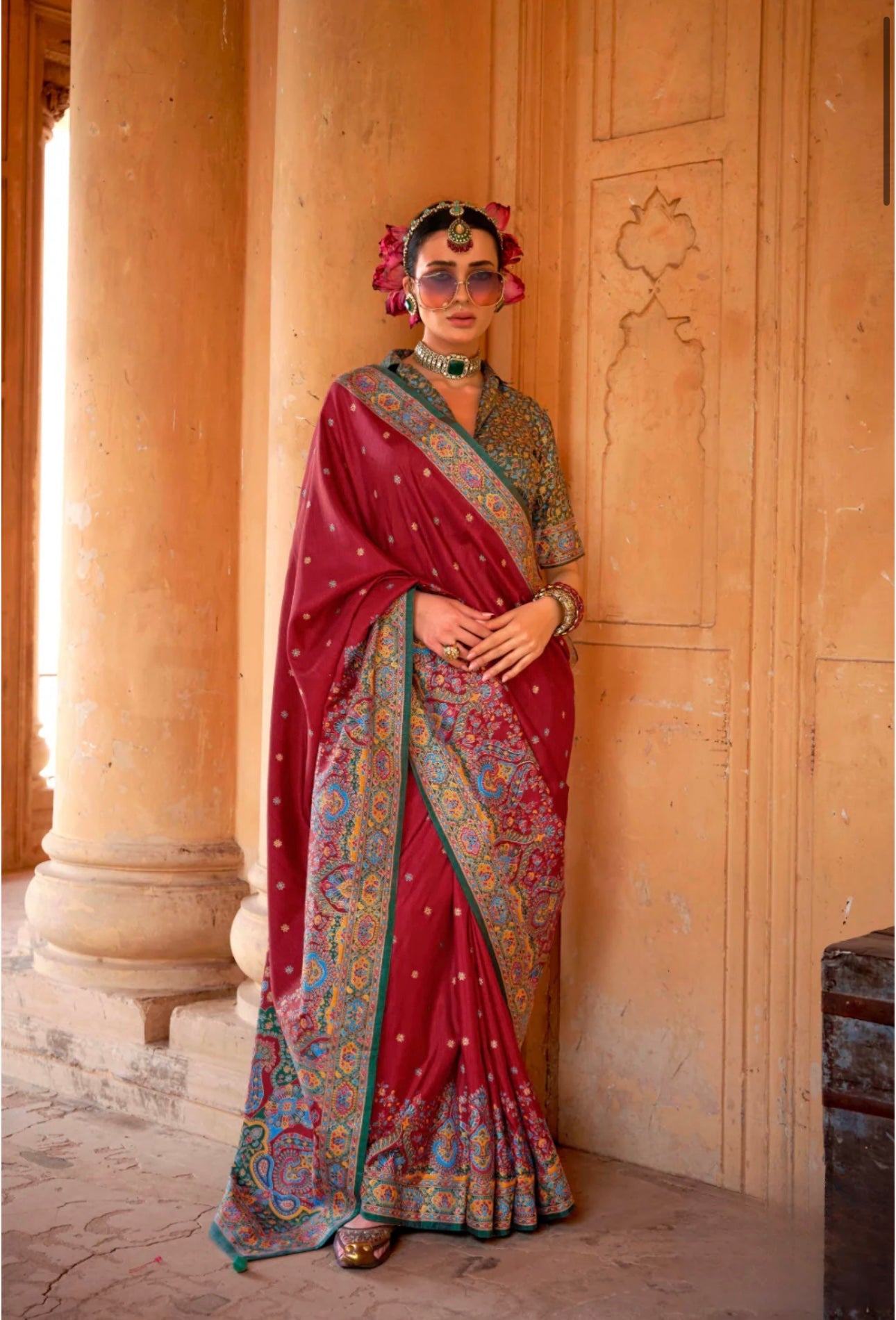 Maroon Banarasi saree