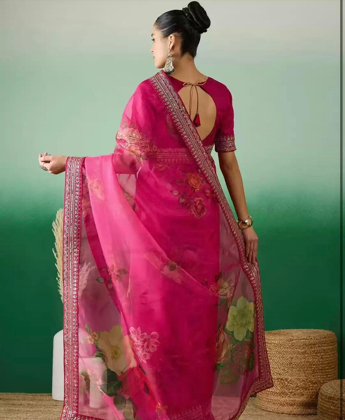 Hot Pink Organza Saree
