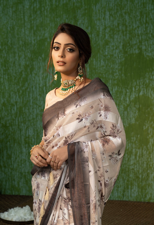 Brown Floral Saree
