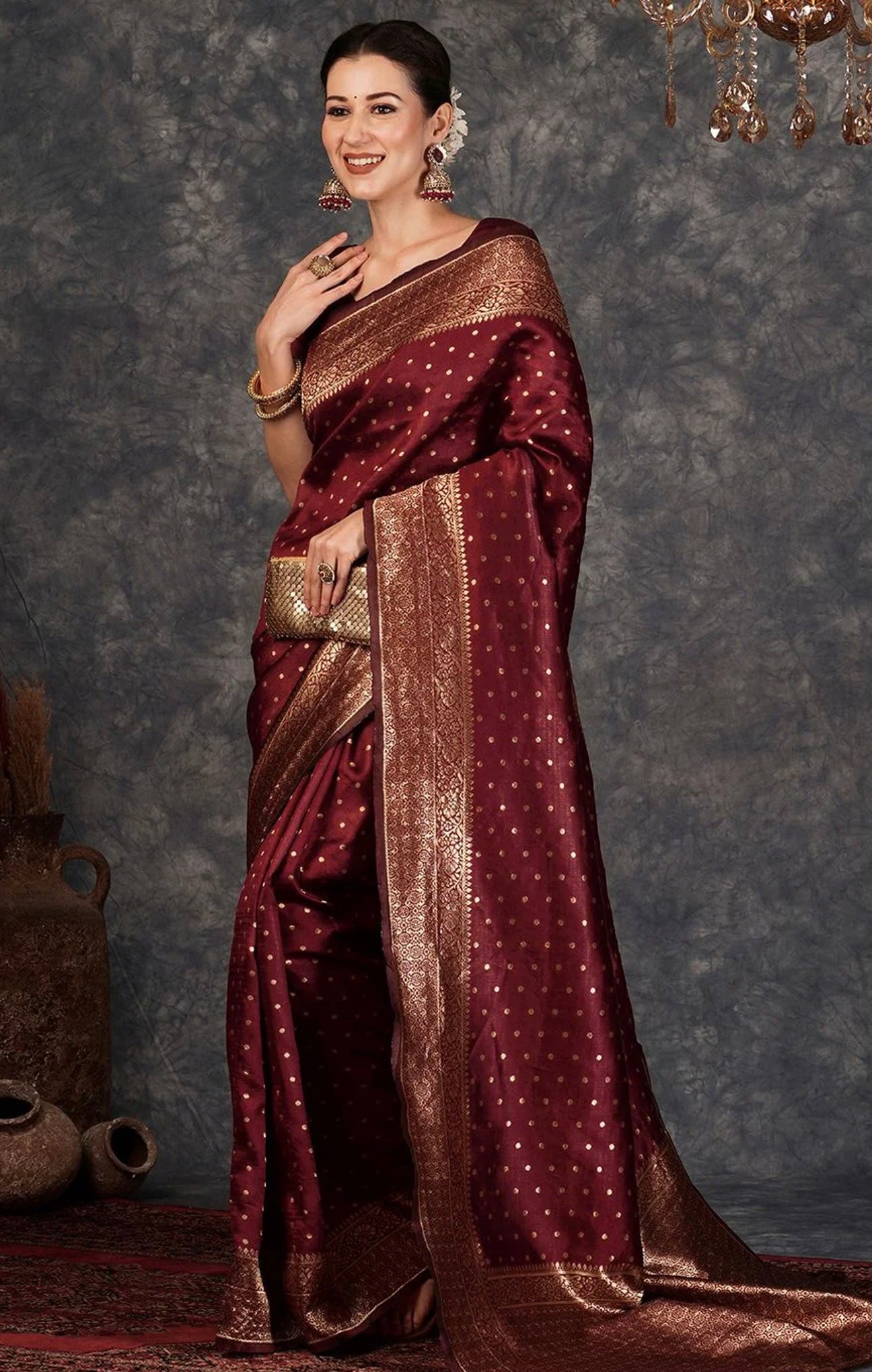 Maroon Boota Saree