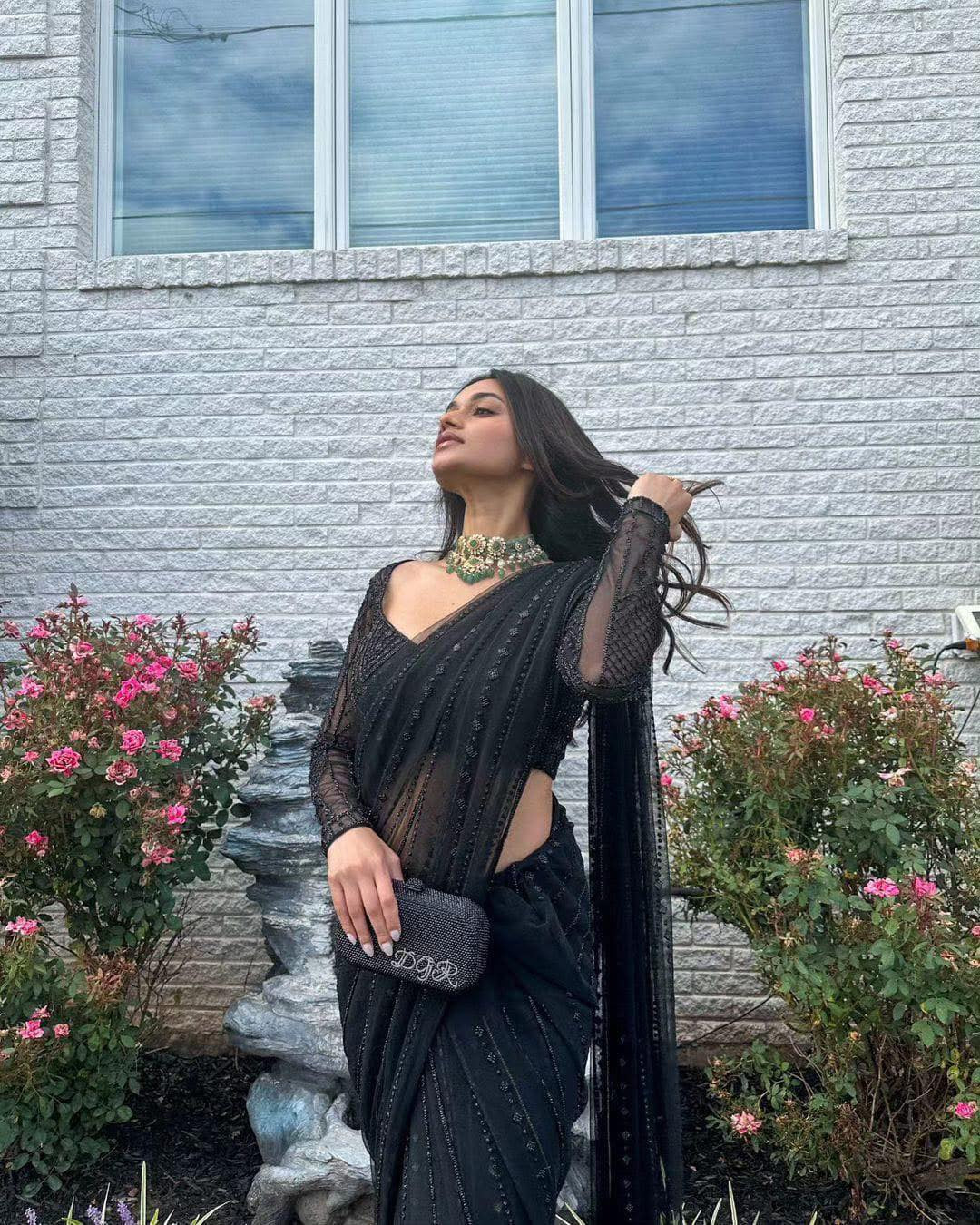 Black Net Saree