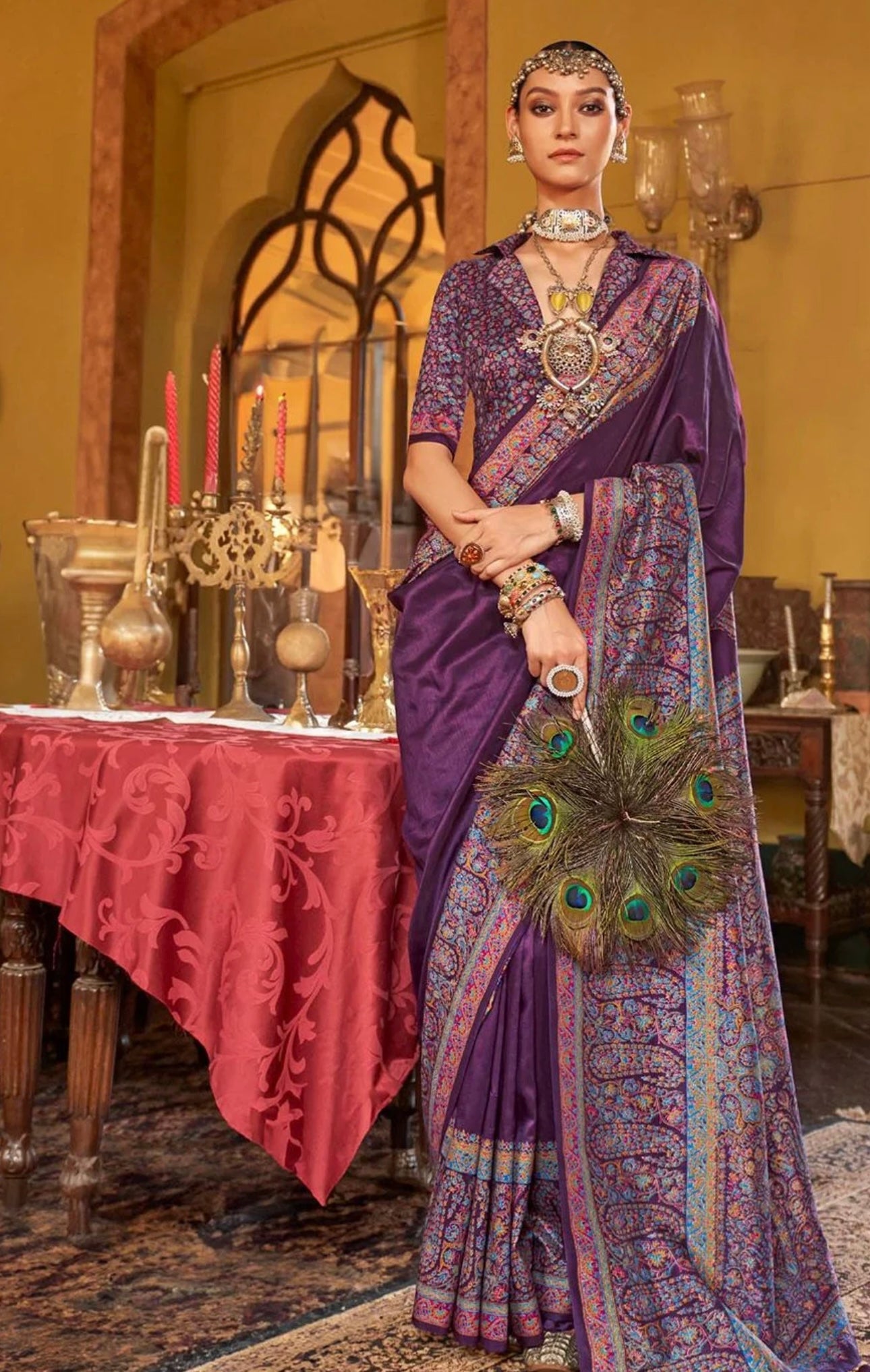 Purple Kani Silk Saree