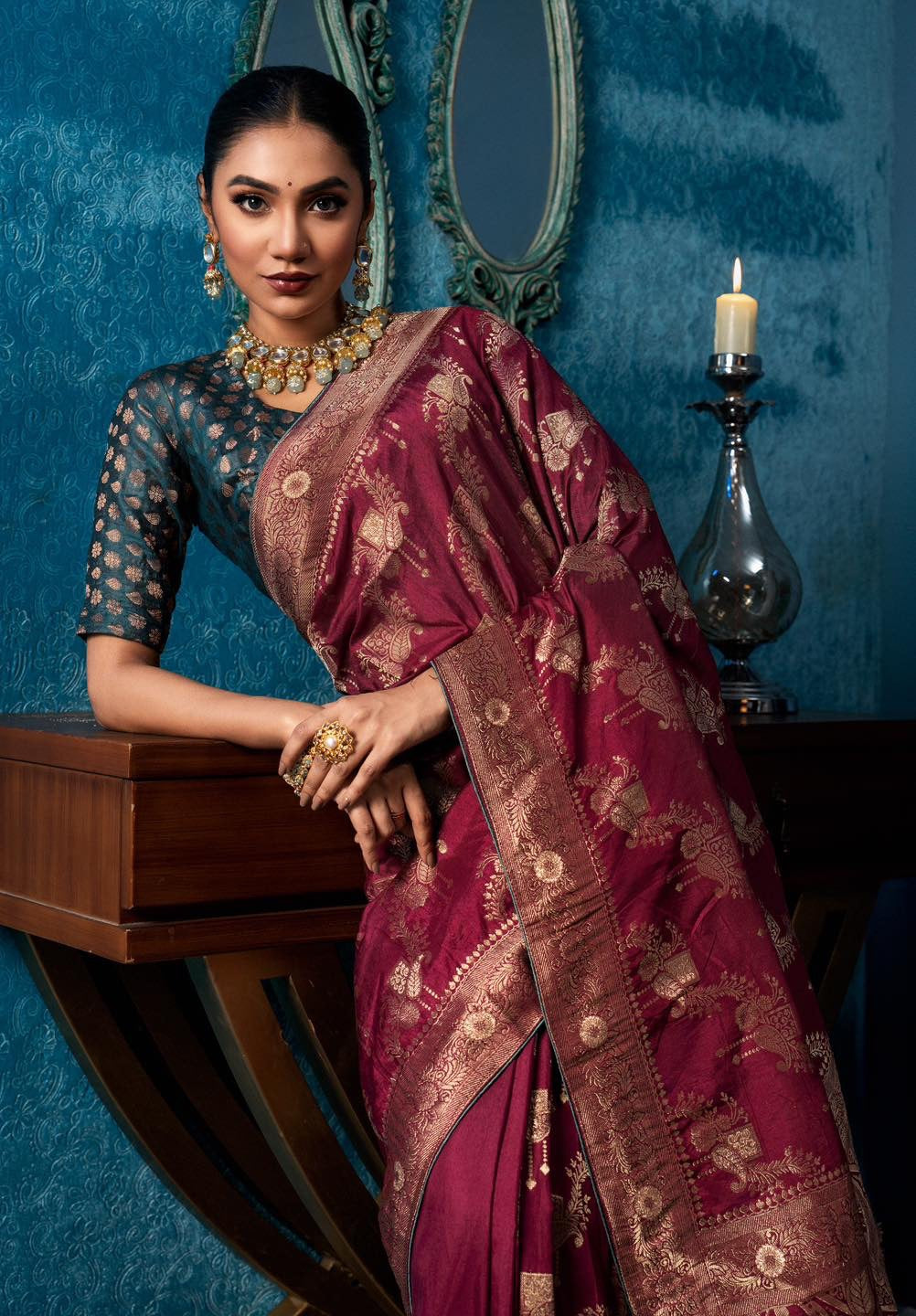 Wine Red Bridal Saree.