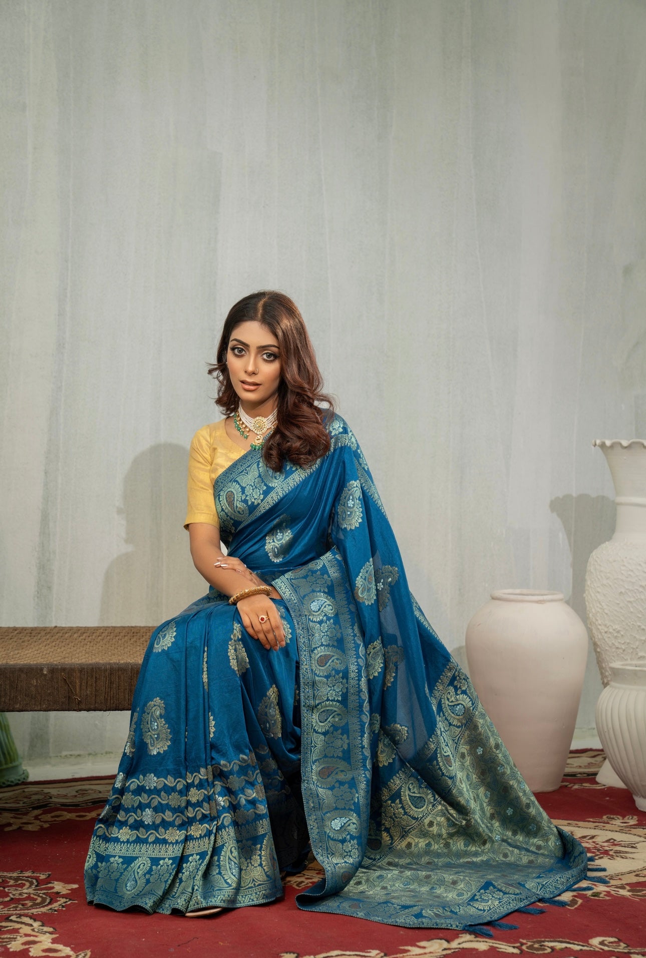 Indigo Blue Katan Saree