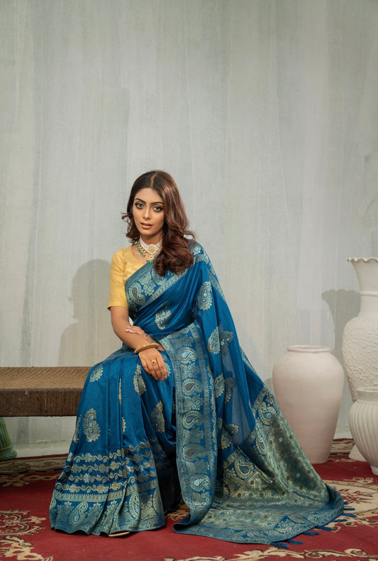 Indigo Blue Katan Saree
