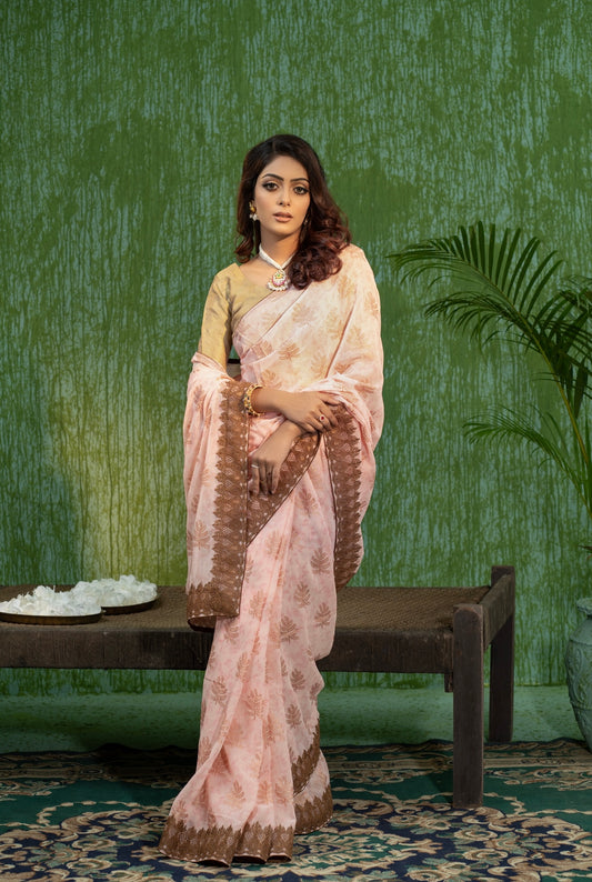 Dusky Pink Georgette Saree