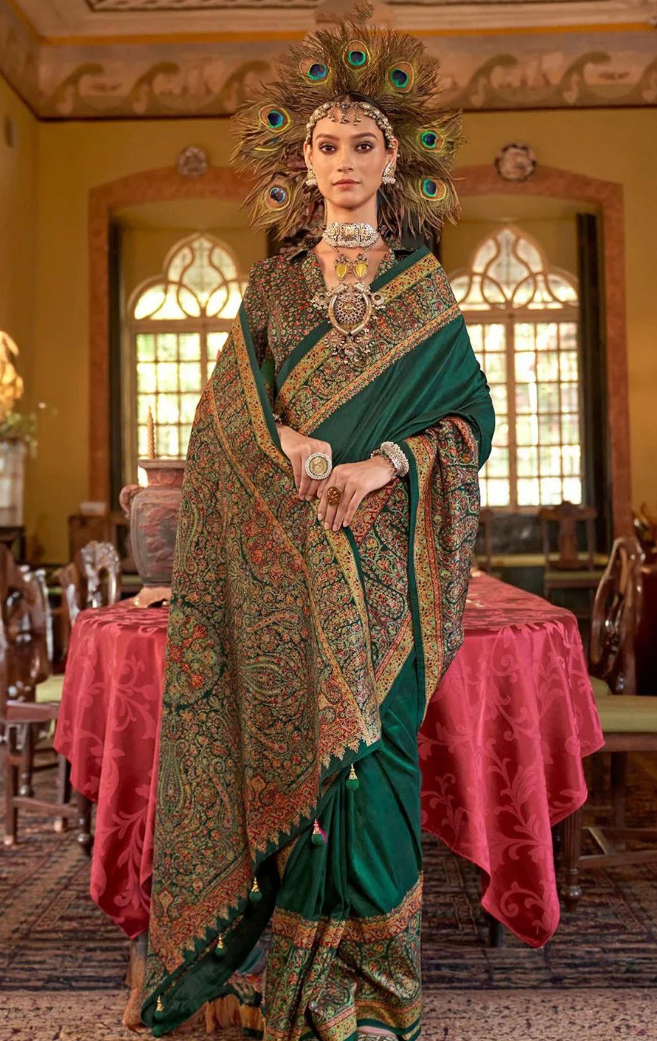 Deep Green Kani saree