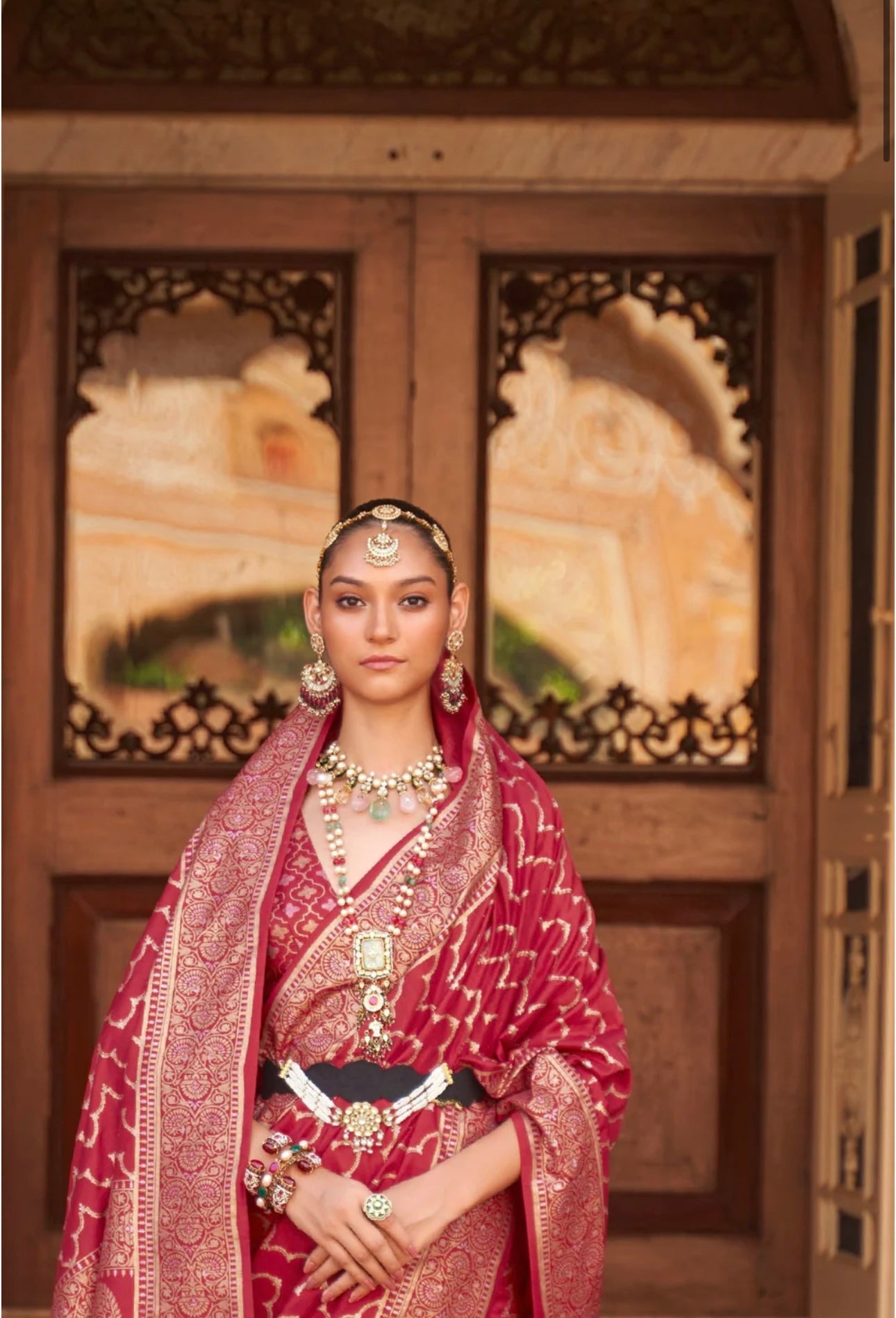 Red Striped Banarasi saree