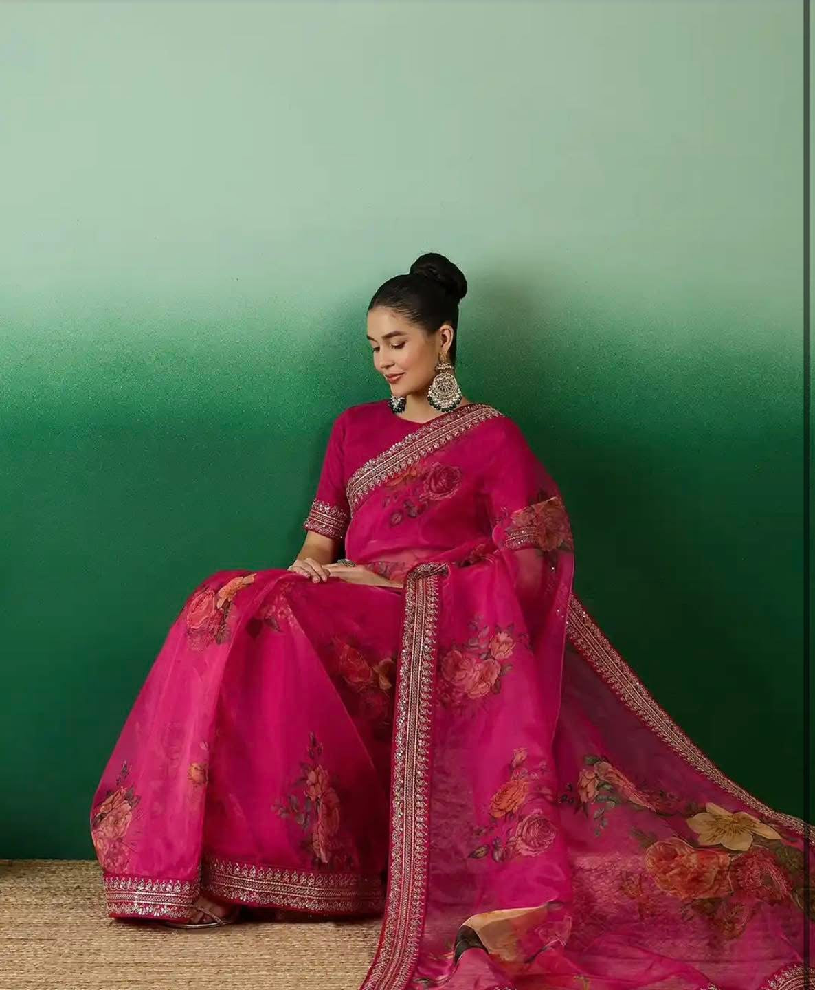 Hot Pink Organza Saree