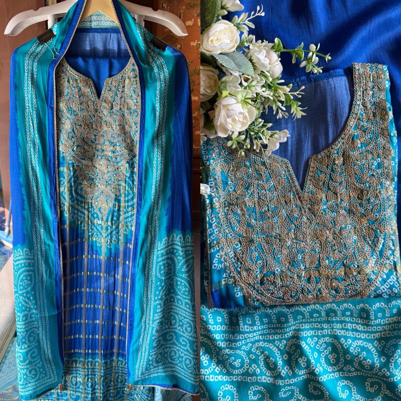 Blue Bandhej Dress