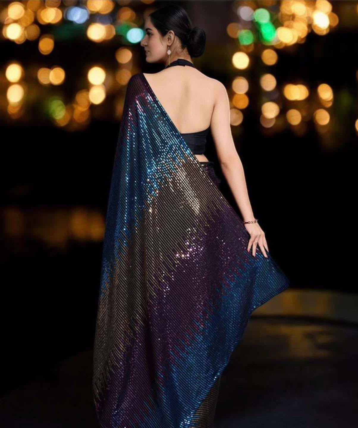 Blue Sequins Saree