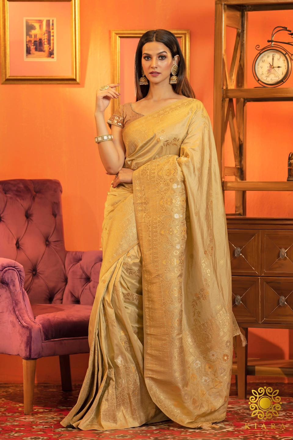 Golden Kanchiwaram Saree