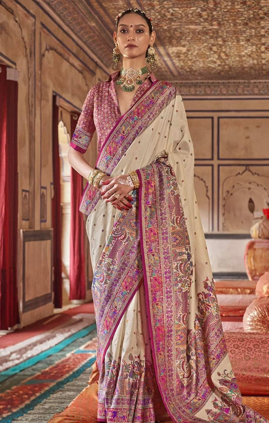 White Pink Kani Silk