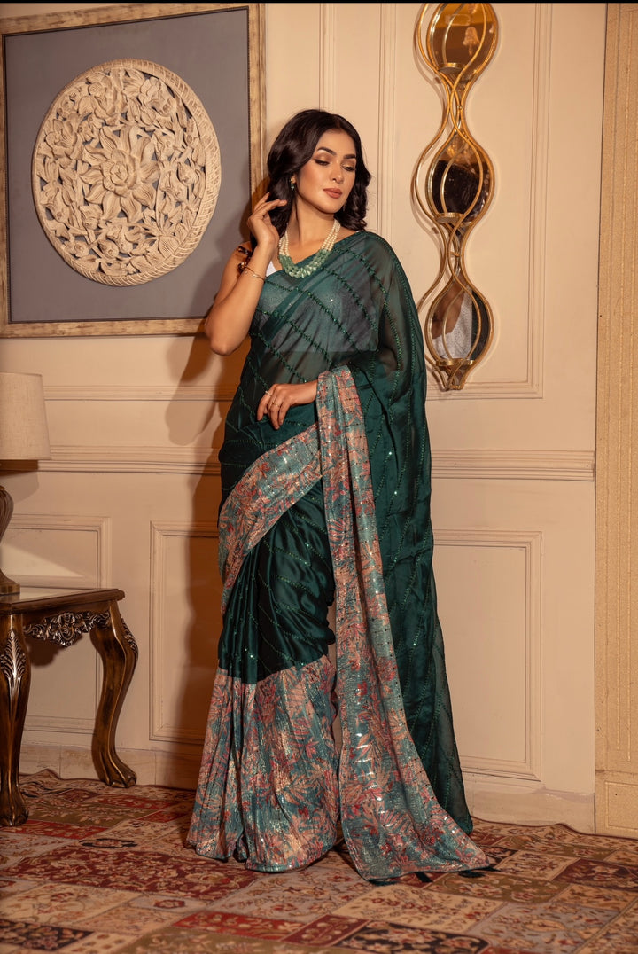 Turquoise Georgette Saree