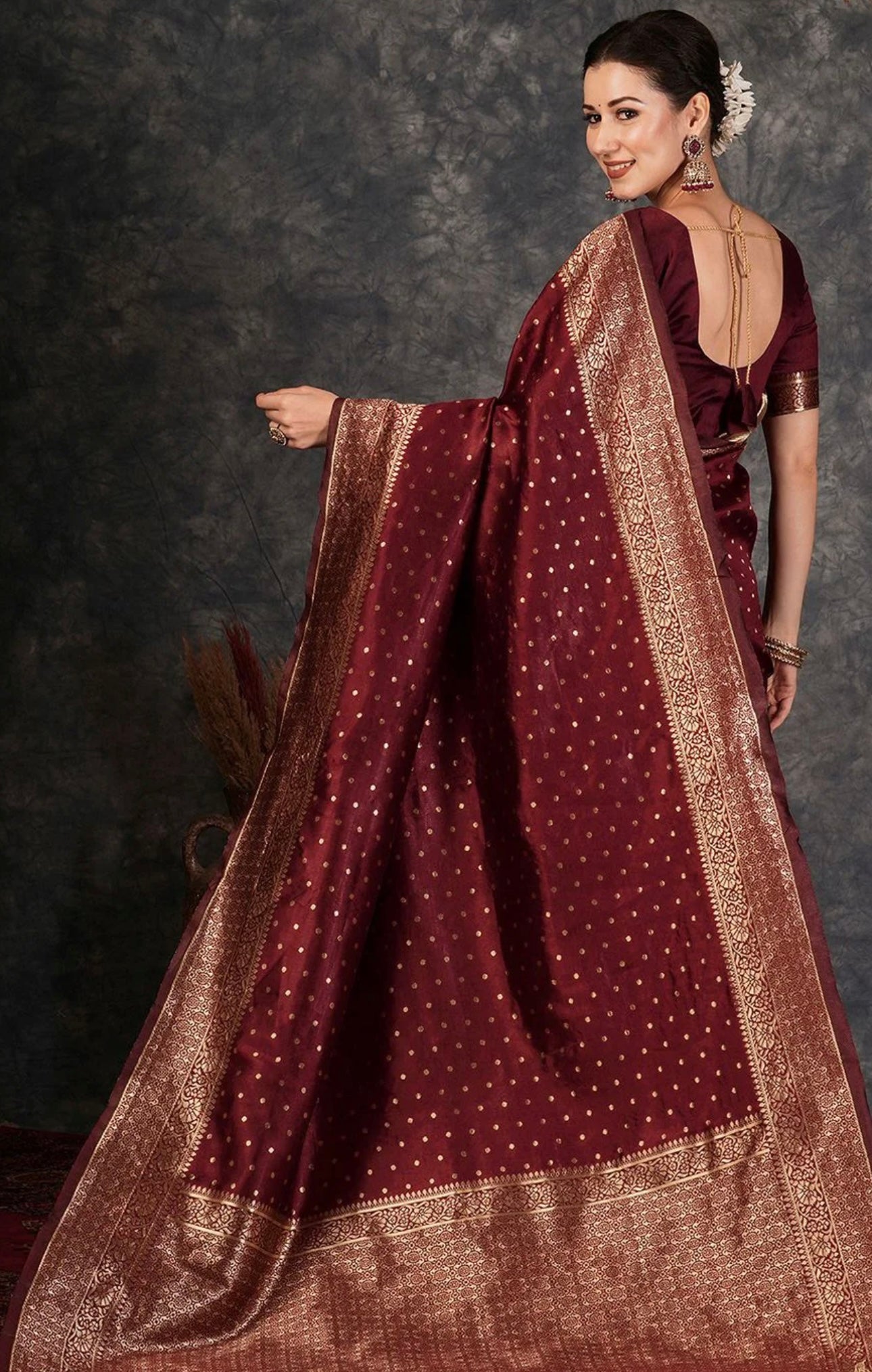 Maroon Boota Saree