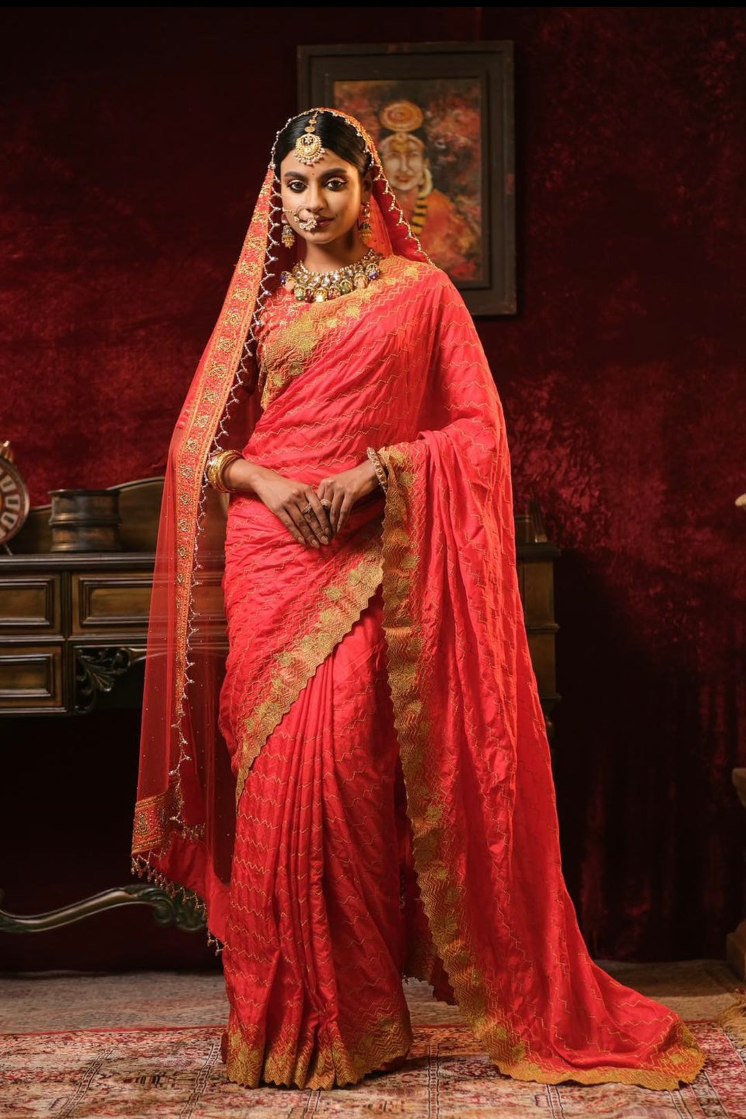 Red Zardosi Bridal Saree