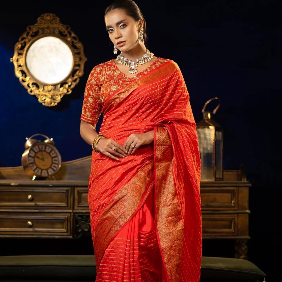 Red Zardosi Saree