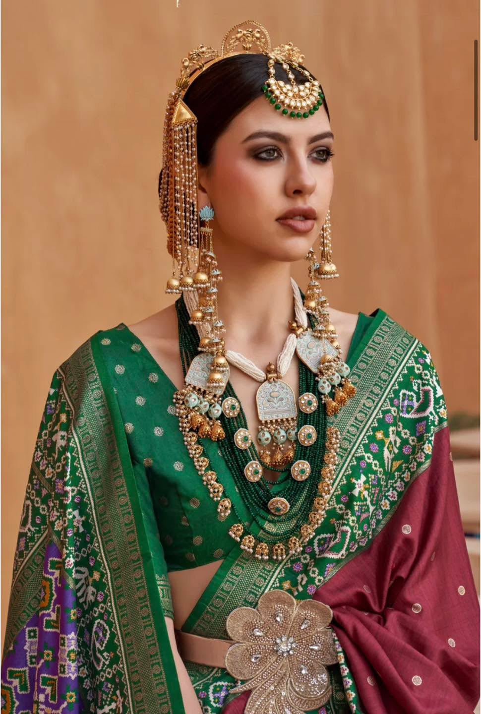 Maroon & Green Saree