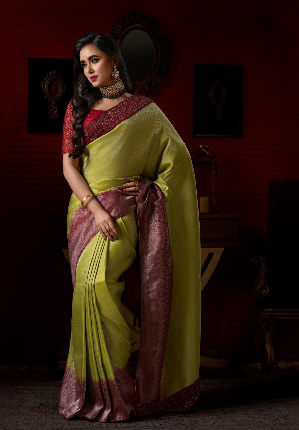 Lemon Red Saree