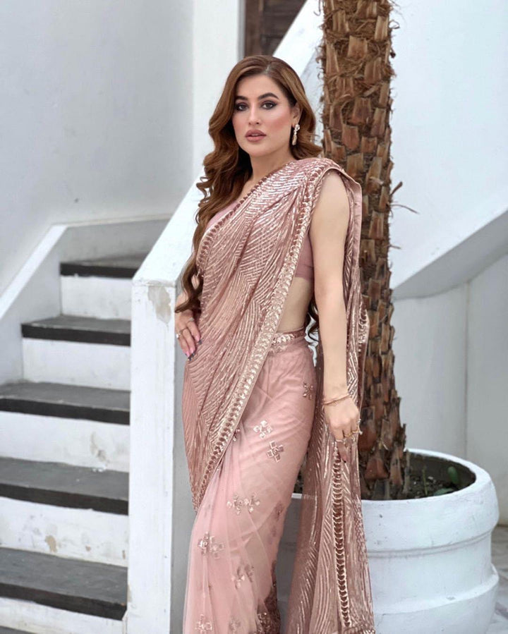 Peach organza saree