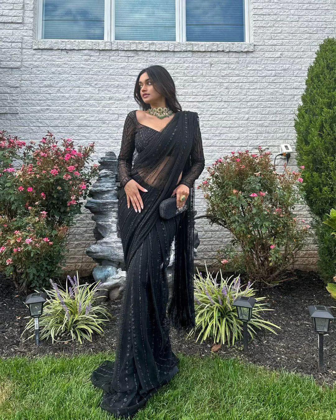 Black Net Saree