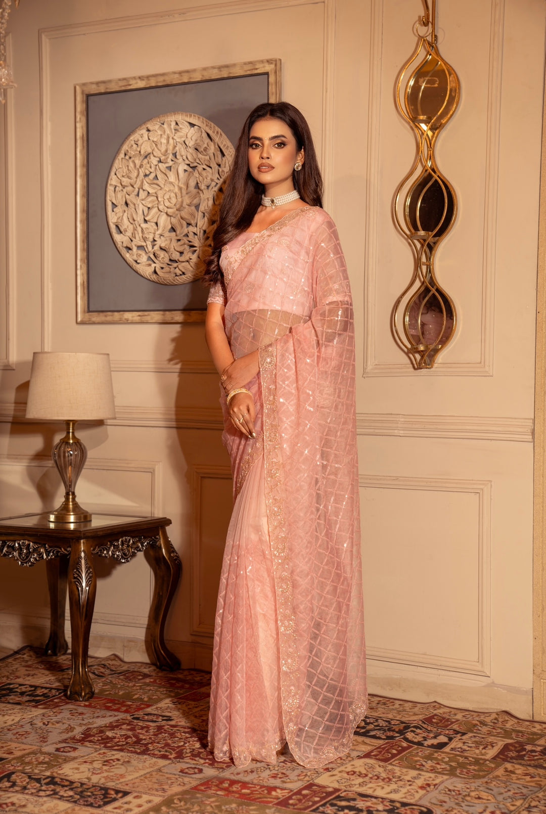 Baby Pink Organza Saree