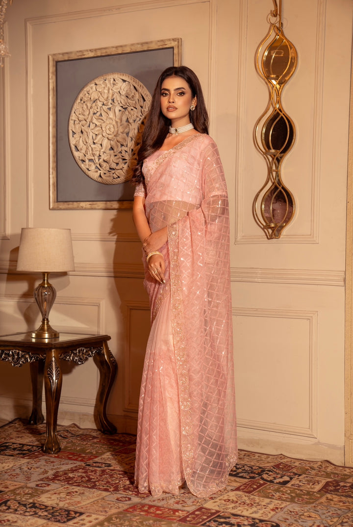 Baby Pink Organza Saree