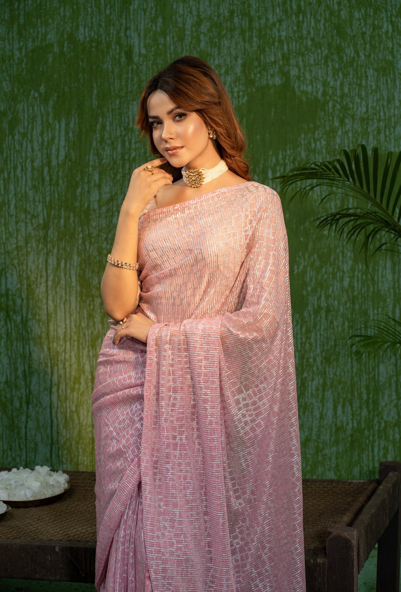 Baby Pink Georgette Saree
