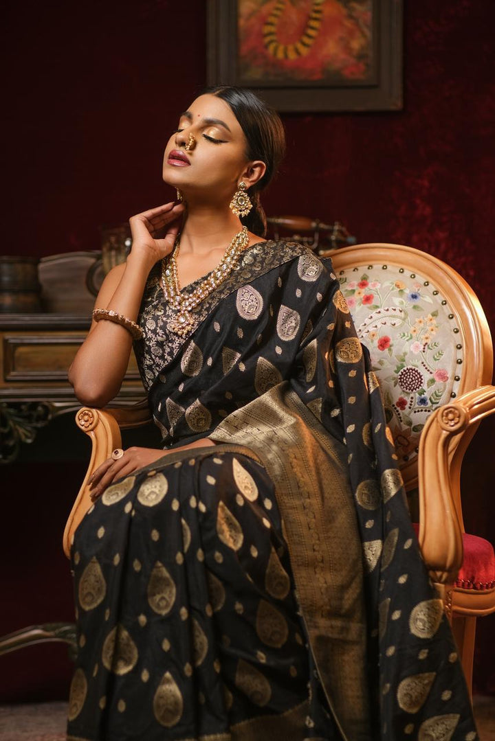 Gorgeous Black Katan Saree