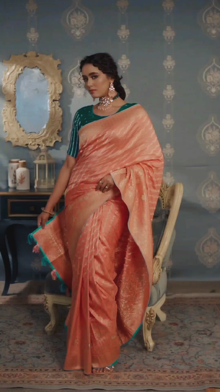 Peach Banarasi silk saree